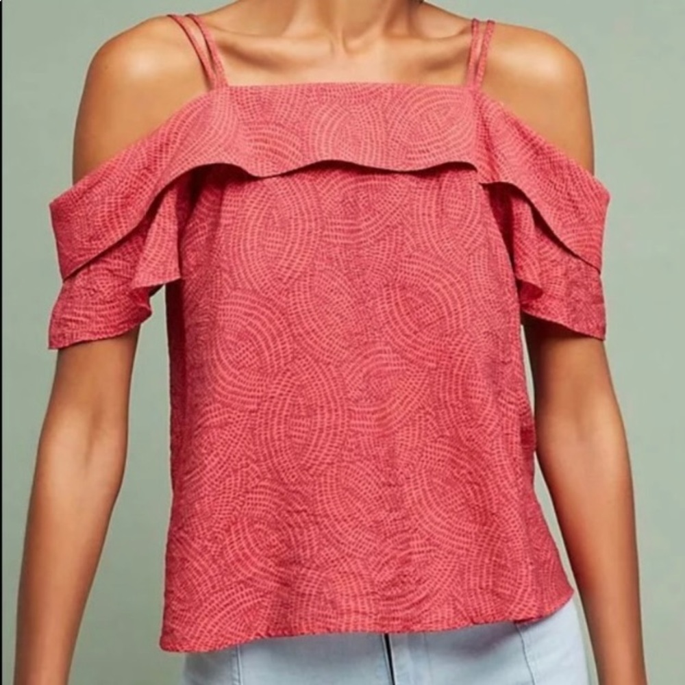 Anthropologie Maeve Cold Shoulder Ruffle Top